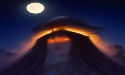 夜间书房里研究者翻阅动漫资料，台灯投出暖光，书桌上摆有日系动画周边